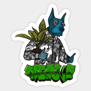 Crazy Dog with Plant Sticker